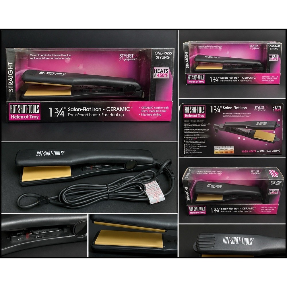 NOS Hot Shot Tools Helen Of Troy 1-3/4" Ceramic Salon Flat Iron New 450 Degrees